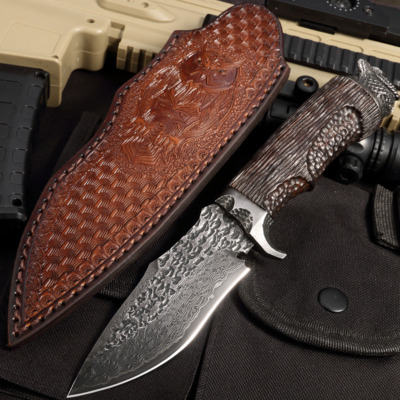 Couteau Hiboux Viking en Acier Damas Tranchant et Durable pour la chasse