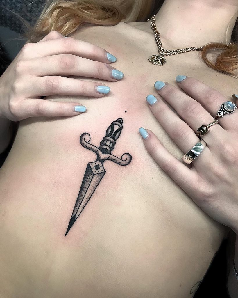 Chest Knife Tattoo
